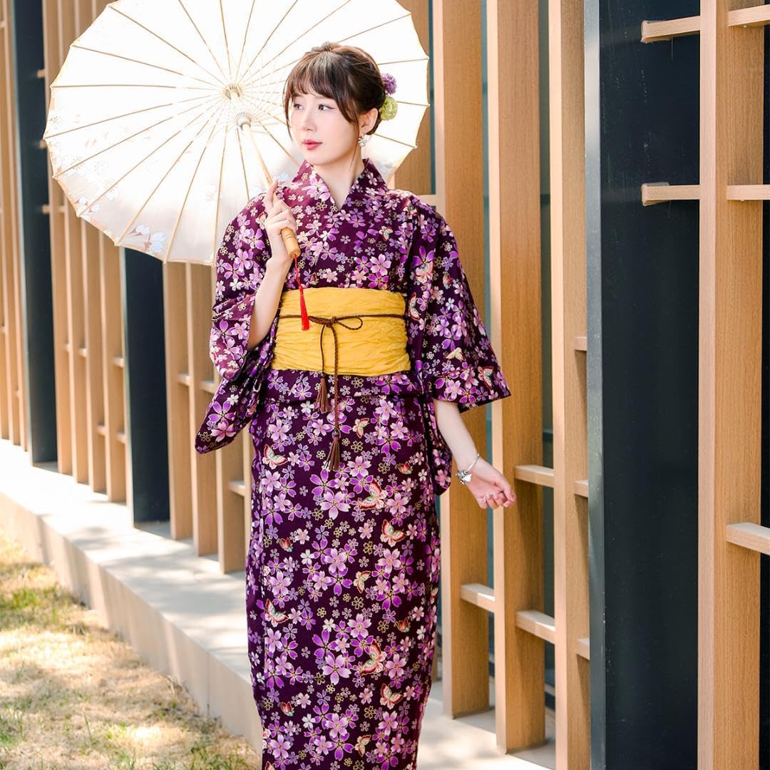 Amazon.co.jp: 浴衣 セット ゆかた 紫桜 兵児帯 結び帯 かわいい